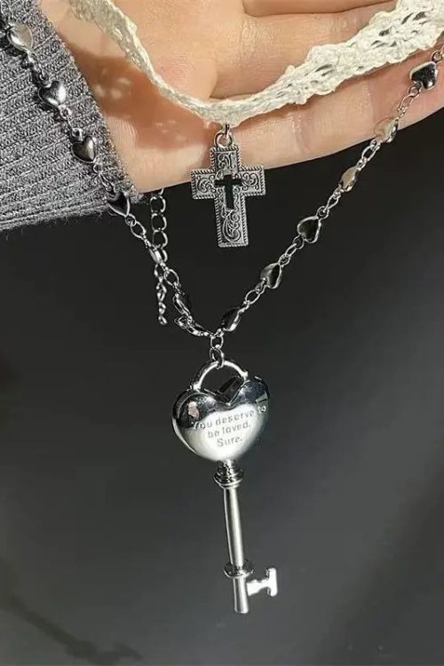 Lace Choker & Heart Lock Necklace