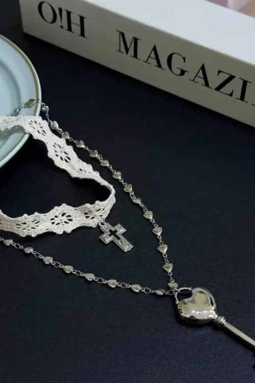 Lace Choker & Heart Lock Necklace
