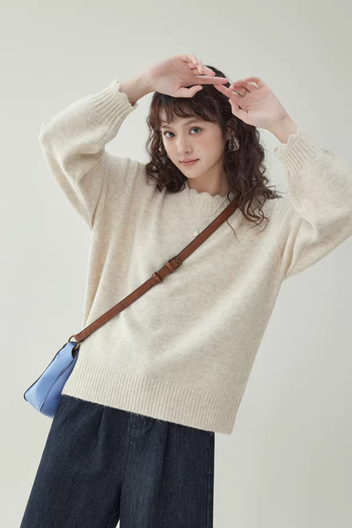 Lace Collar Long-Sleeve Top