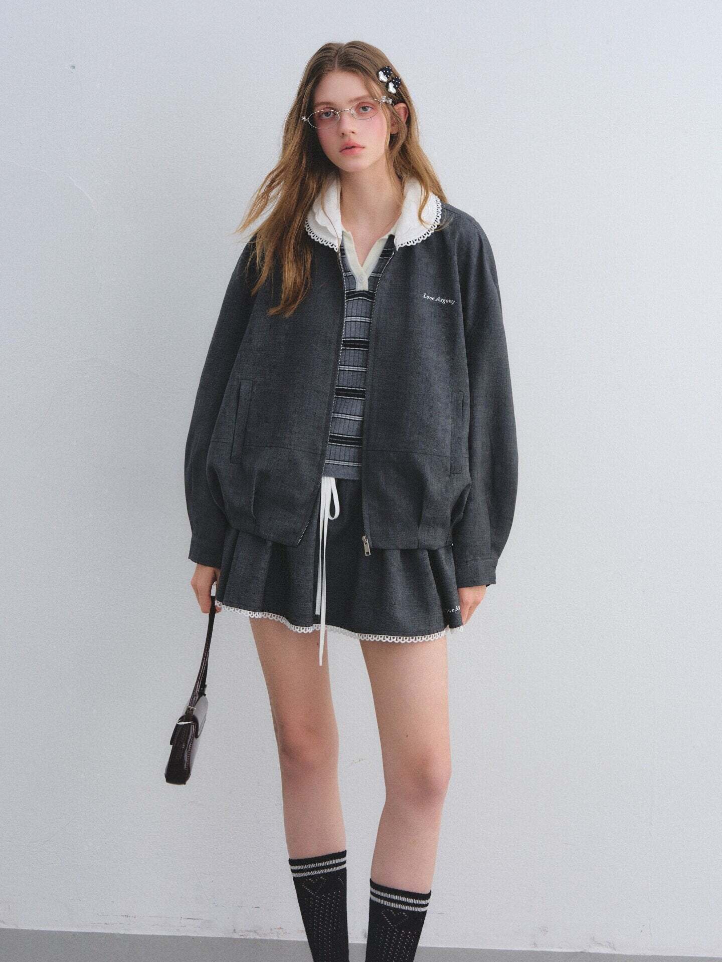 Lace Collar Zip Jacket / Flared Mini Skirt Lace Collar Zip Jacket / Flared Mini Skirt