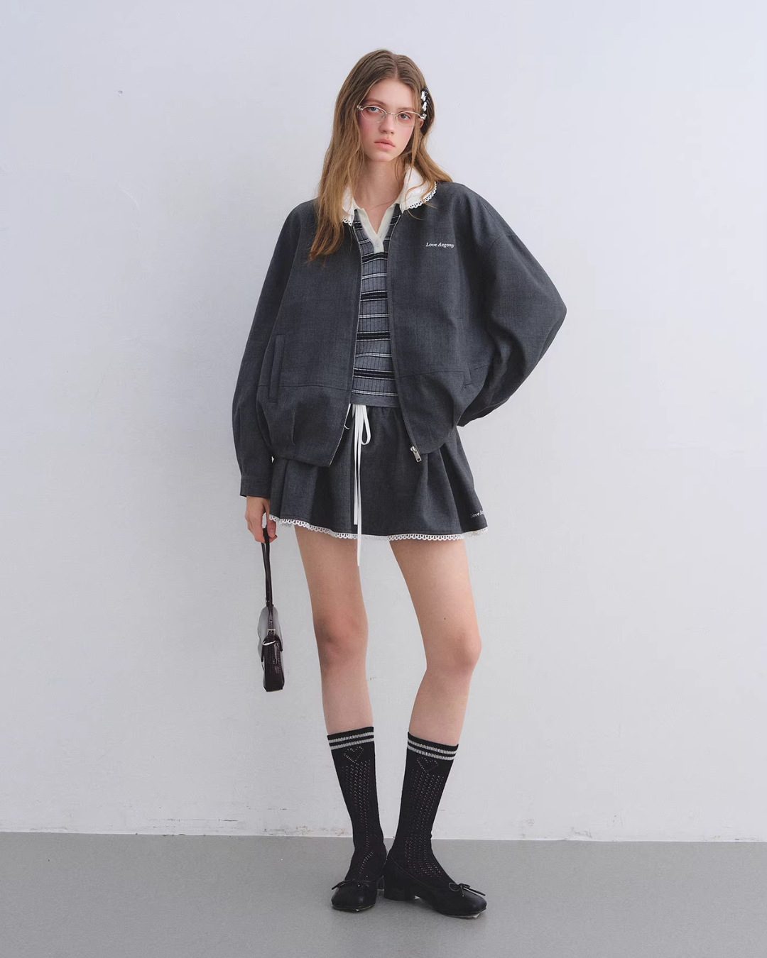 Lace Collar Zip Jacket / Flared Mini Skirt Lace Collar Zip Jacket / Flared Mini Skirt