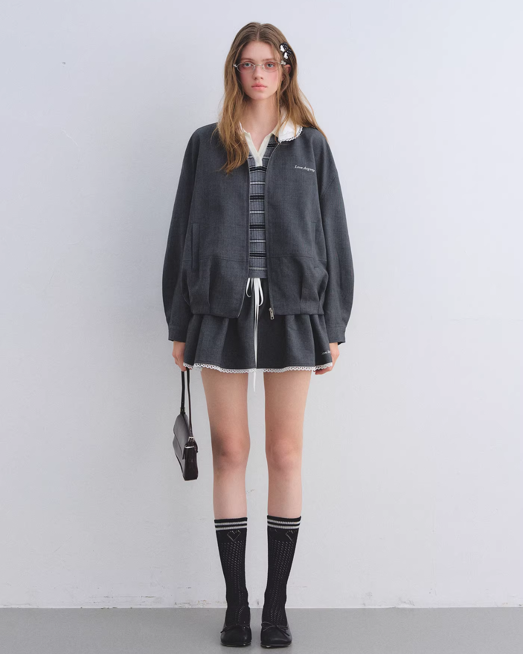 Lace Collar Zip Jacket / Flared Mini Skirt Lace Collar Zip Jacket / Flared Mini Skirt