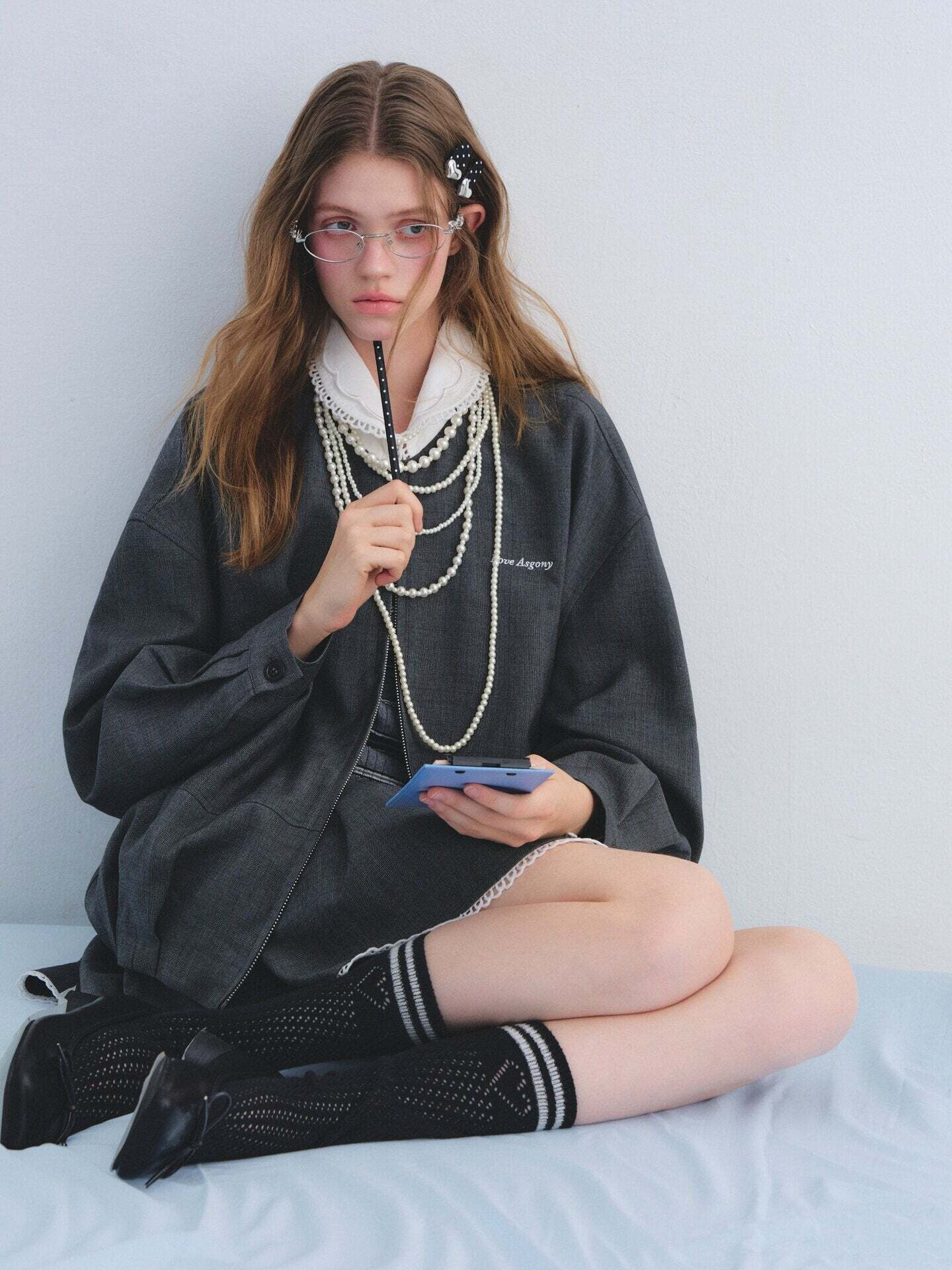 Lace Collar Zip Jacket / Flared Mini Skirt Lace Collar Zip Jacket / Flared Mini Skirt