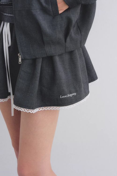 Lace Collar Zip Jacket / Flared Mini Skirt