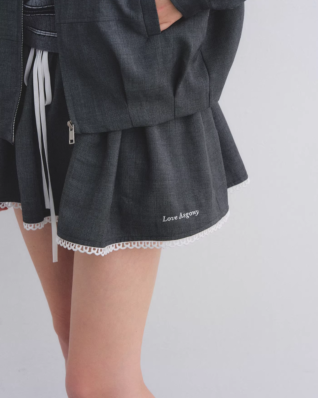 Lace Collar Zip Jacket / Flared Mini Skirt Lace Collar Zip Jacket / Flared Mini Skirt