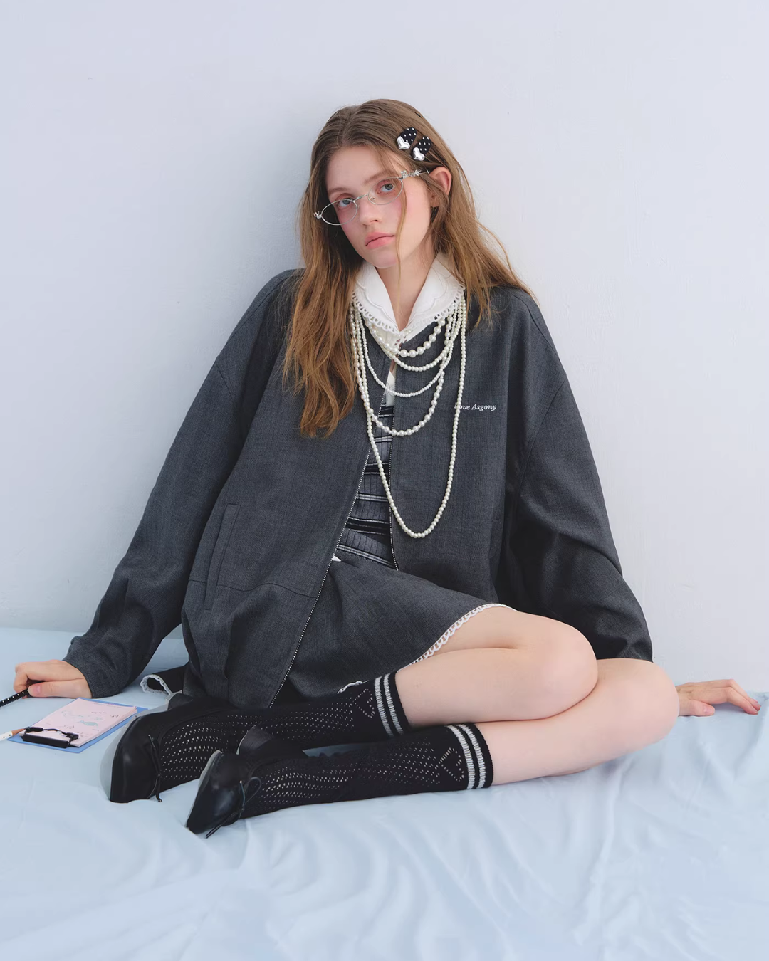 Lace Collar Zip Jacket / Flared Mini Skirt Lace Collar Zip Jacket / Flared Mini Skirt