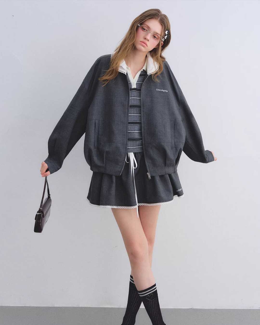 Lace Collar Zip Jacket / Flared Mini Skirt Lace Collar Zip Jacket / Flared Mini Skirt