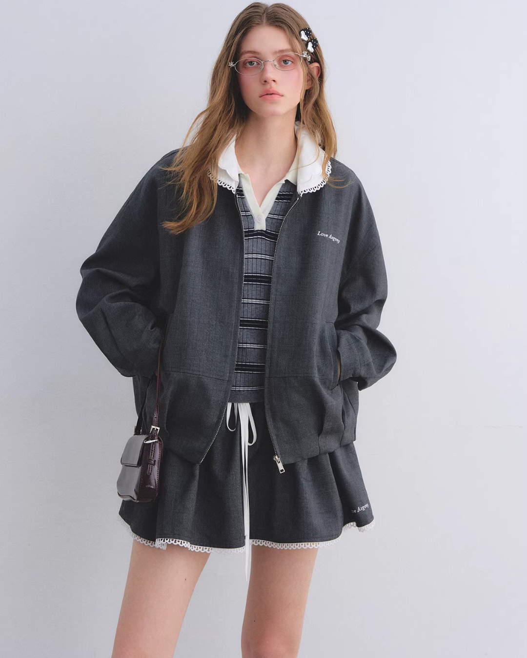 Lace Collar Zip Jacket / Flared Mini Skirt Lace Collar Zip Jacket / Flared Mini Skirt