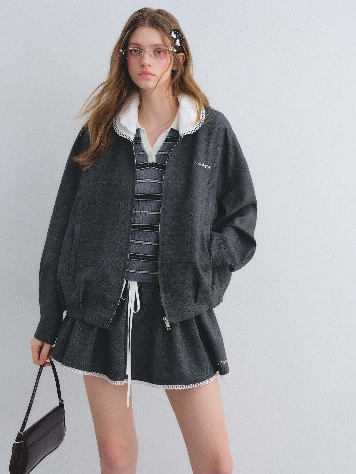 Lace Collar Zip Jacket / Flared Mini Skirt Lace Collar Zip Jacket / Flared Mini Skirt