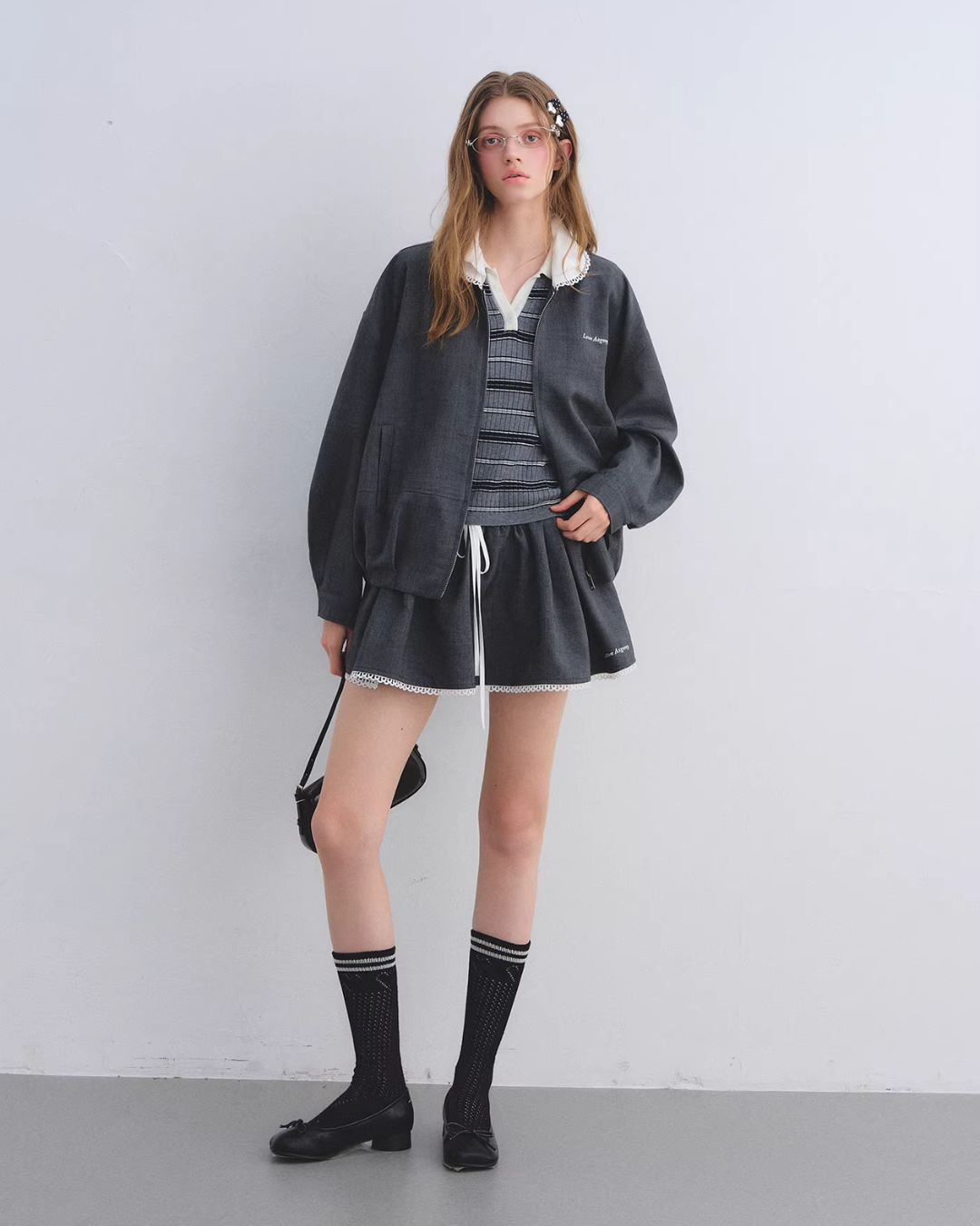 Lace Collar Zip Jacket / Flared Mini Skirt Lace Collar Zip Jacket / Flared Mini Skirt