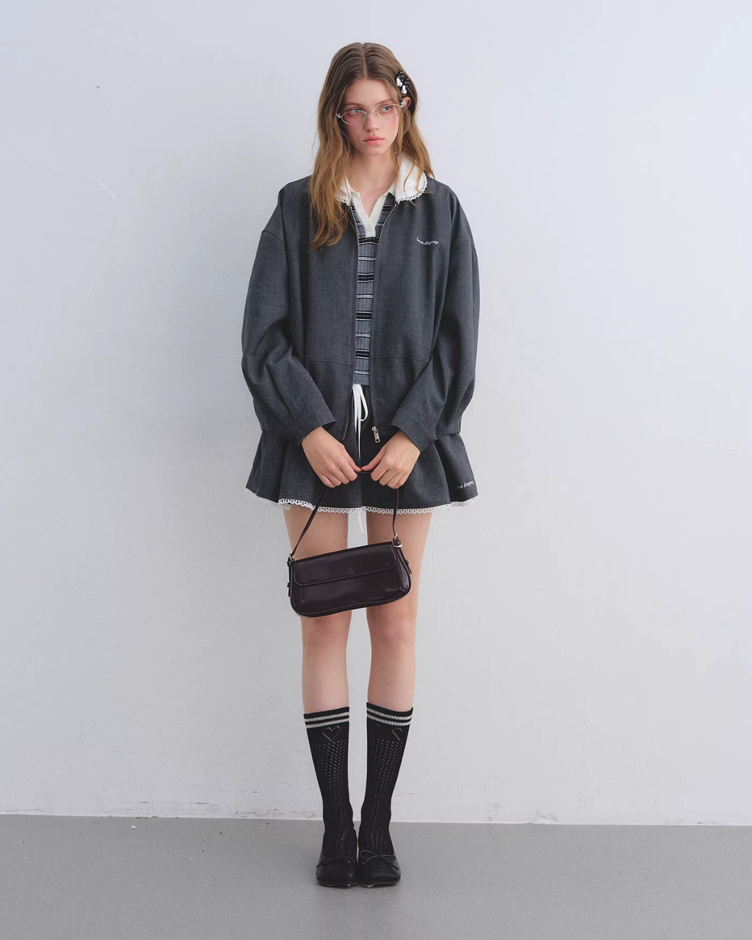 Lace Collar Zip Jacket / Flared Mini Skirt Lace Collar Zip Jacket / Flared Mini Skirt