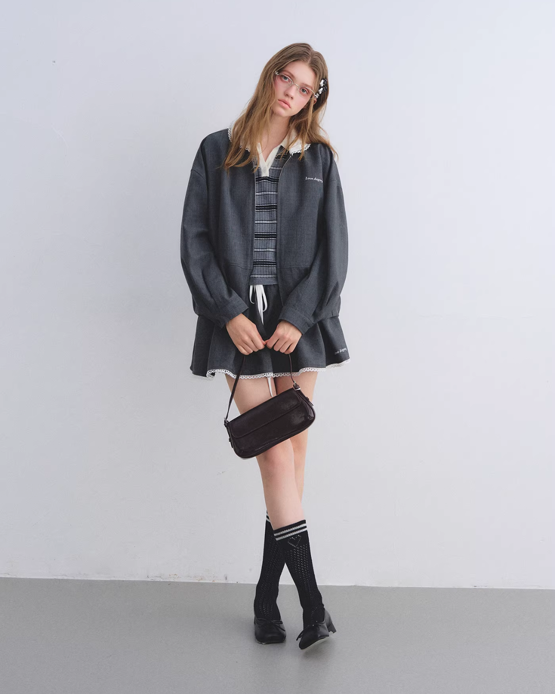 Lace Collar Zip Jacket / Flared Mini Skirt Lace Collar Zip Jacket / Flared Mini Skirt