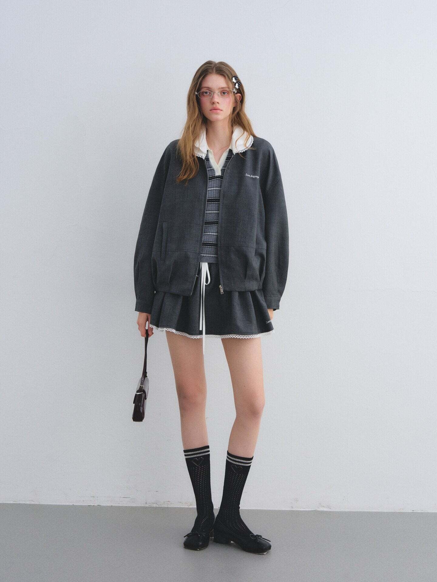 Lace Collar Zip Jacket / Flared Mini Skirt Lace Collar Zip Jacket / Flared Mini Skirt