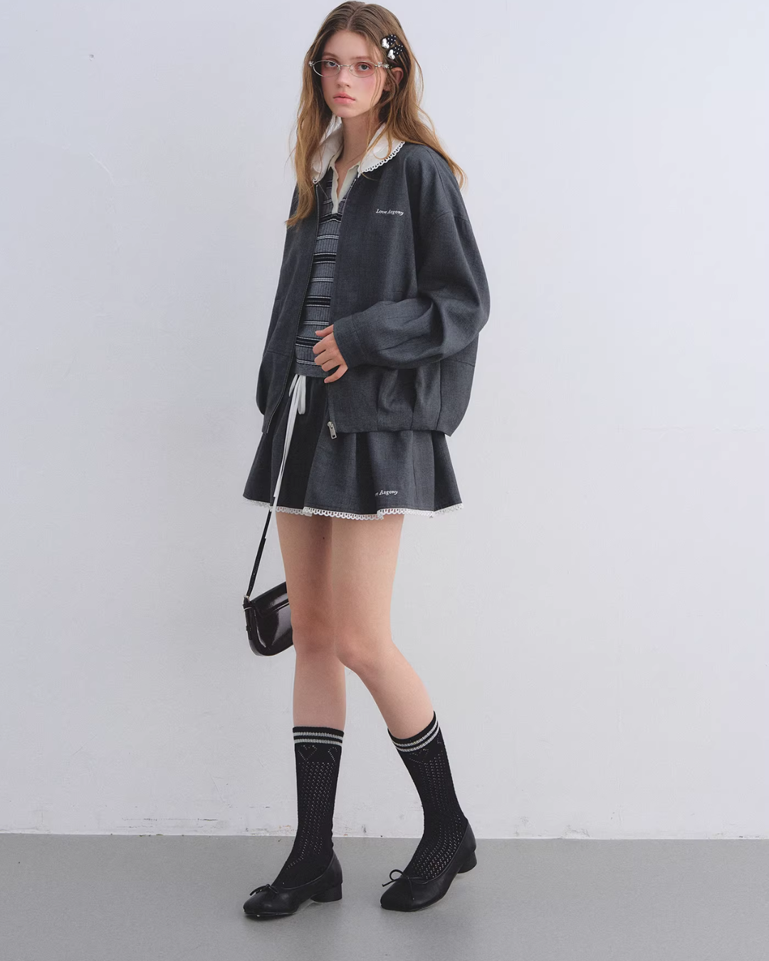 Lace Collar Zip Jacket / Flared Mini Skirt Lace Collar Zip Jacket / Flared Mini Skirt