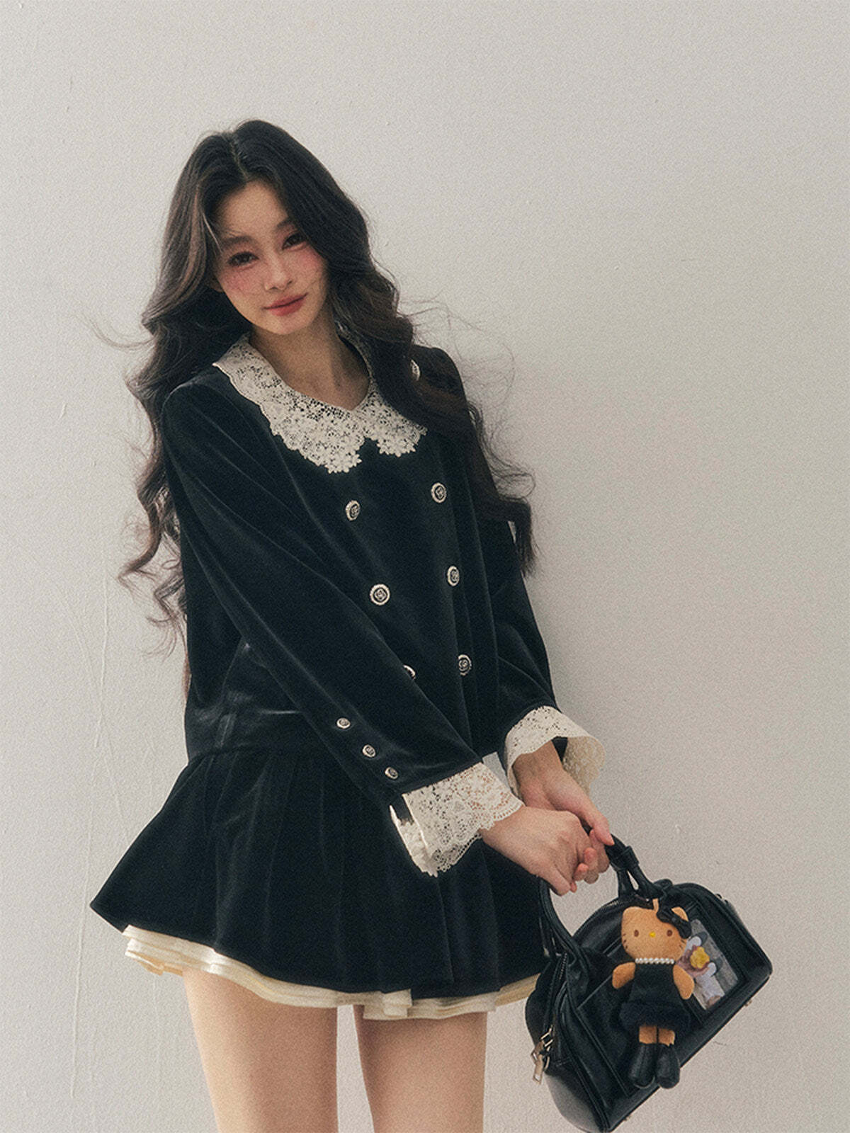 Lace Doll Collar Velvet Tops / Flare Skirt Lace Doll Collar Velvet Tops / Flare Skirt