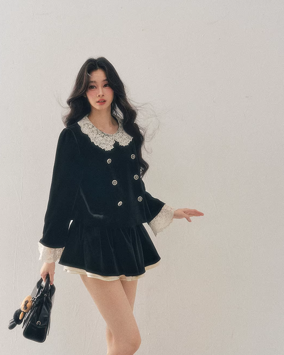 Lace Doll Collar Velvet Tops / Flare Skirt Lace Doll Collar Velvet Tops / Flare Skirt