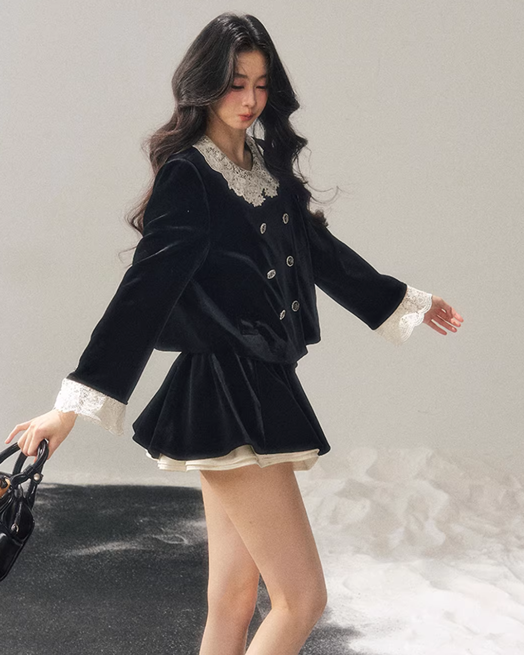 Lace Doll Collar Velvet Tops / Flare Skirt Lace Doll Collar Velvet Tops / Flare Skirt