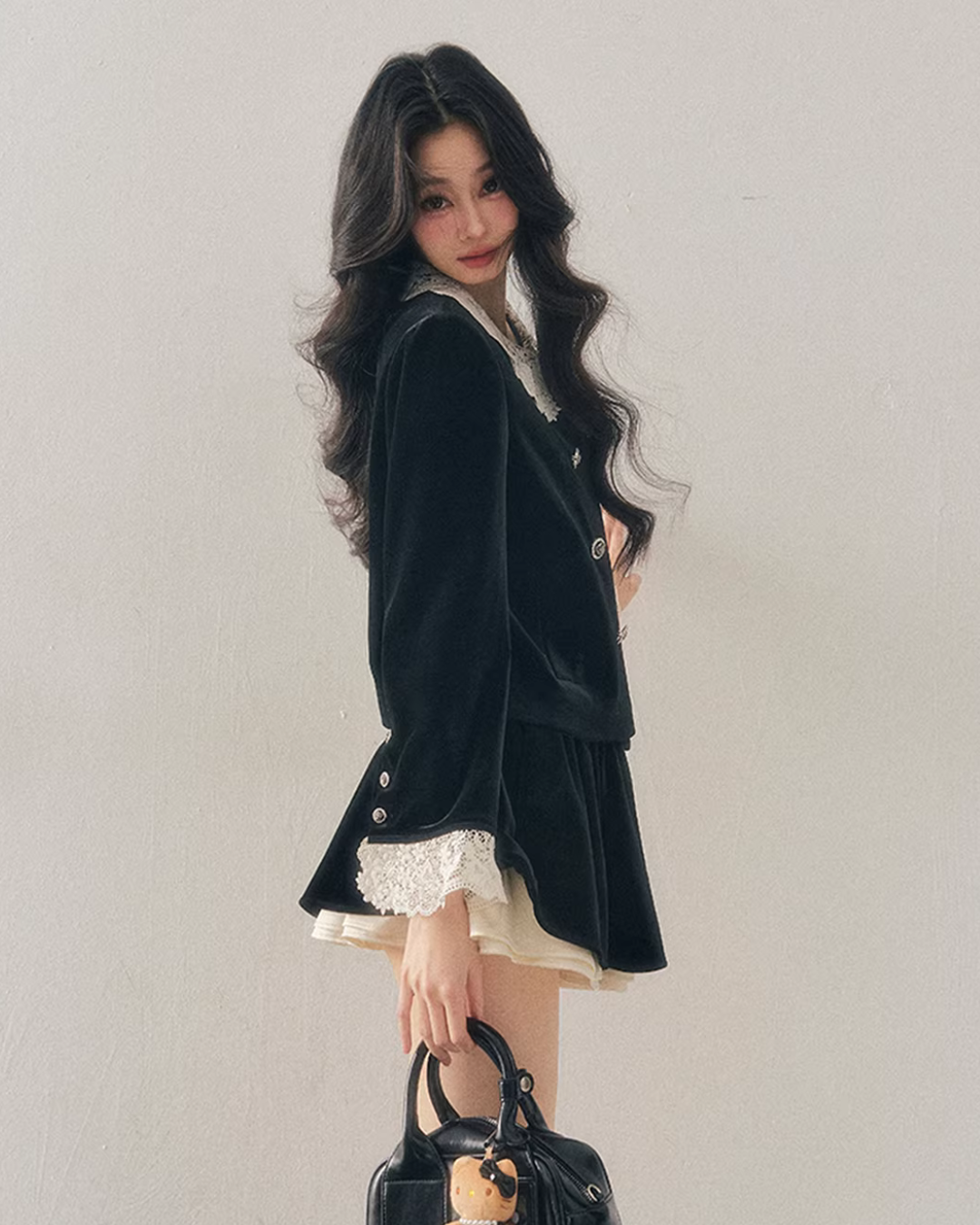 Lace Doll Collar Velvet Tops / Flare Skirt Lace Doll Collar Velvet Tops / Flare Skirt
