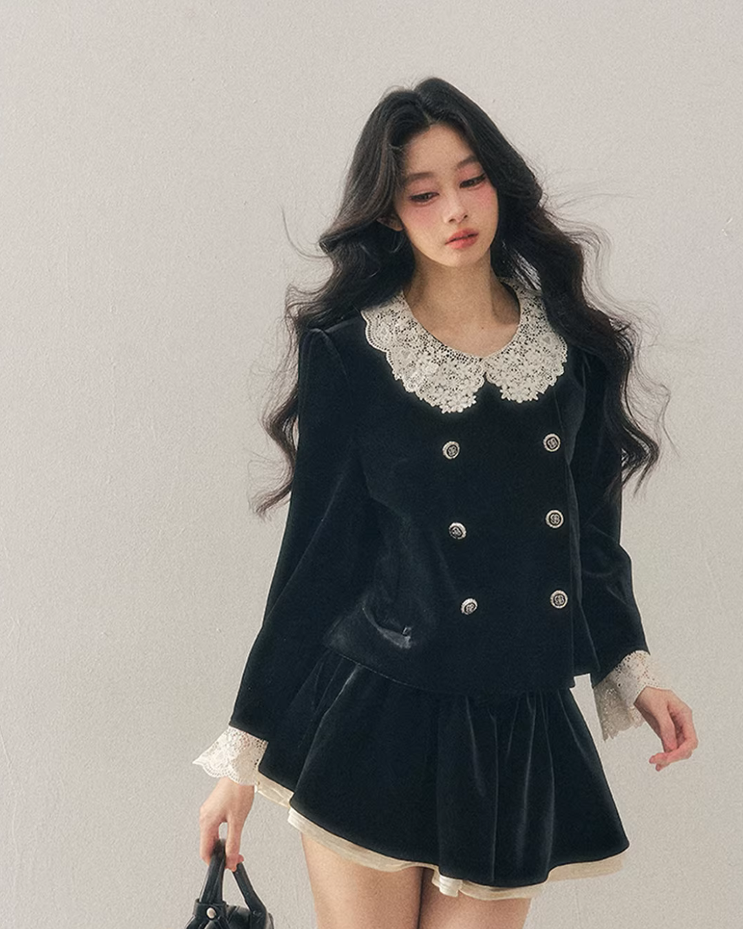 Lace Doll Collar Velvet Tops / Flare Skirt Lace Doll Collar Velvet Tops / Flare Skirt