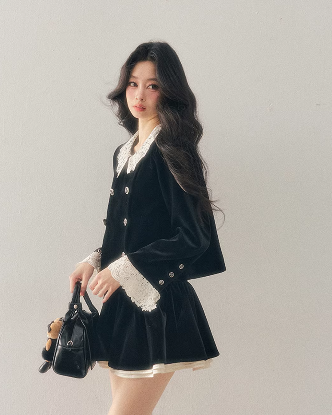 Lace Doll Collar Velvet Tops / Flare Skirt Lace Doll Collar Velvet Tops / Flare Skirt