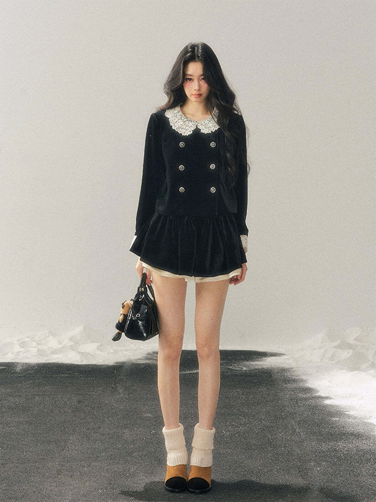 Lace Doll Collar Velvet Tops / Flare Skirt Lace Doll Collar Velvet Tops / Flare Skirt