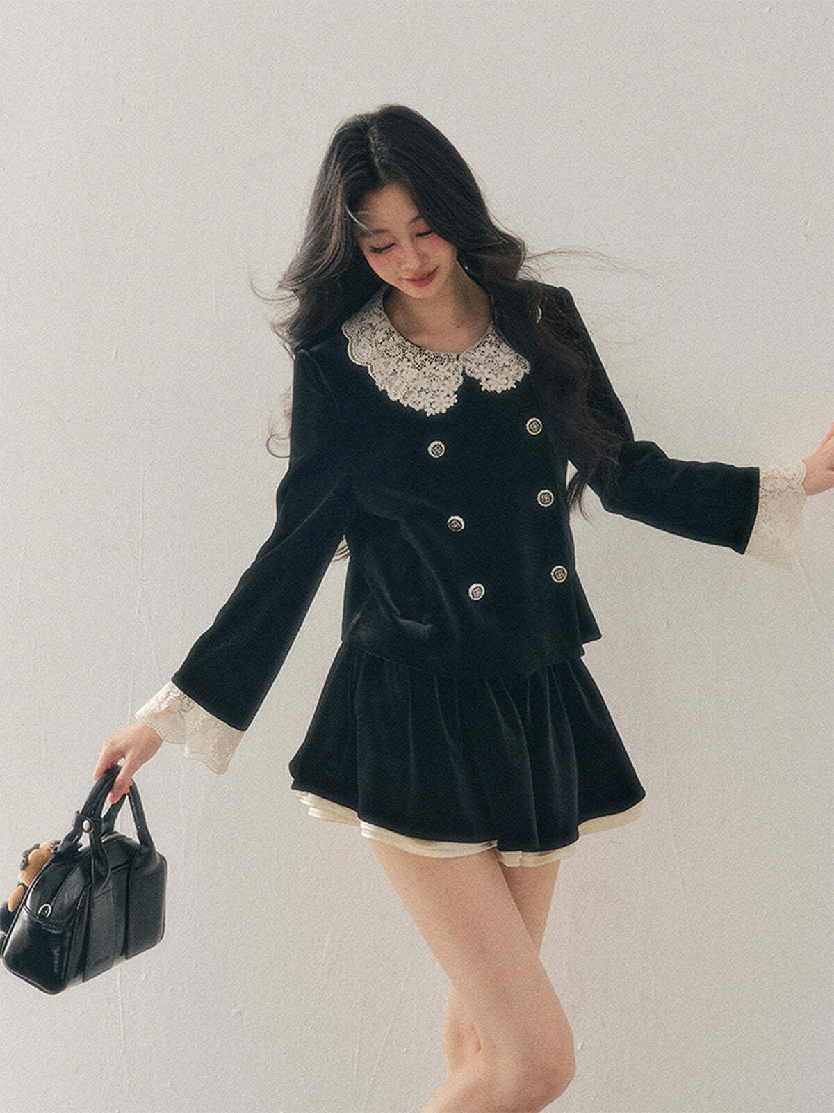 Lace Doll Collar Velvet Tops / Flare Skirt Lace Doll Collar Velvet Tops / Flare Skirt