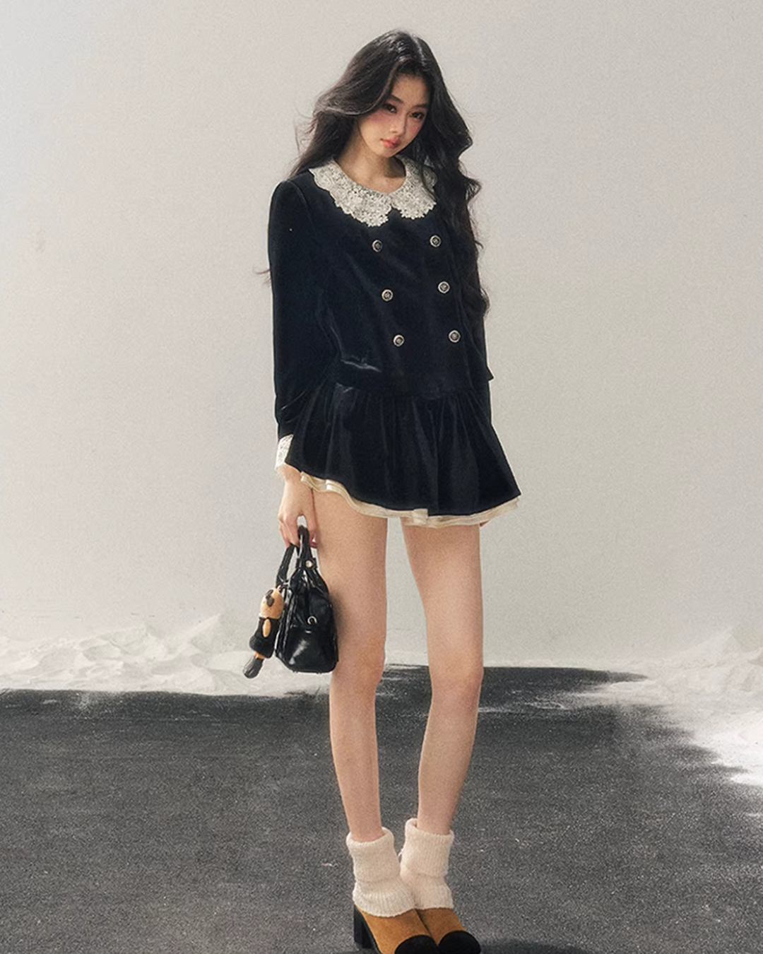 Lace Doll Collar Velvet Tops / Flare Skirt Lace Doll Collar Velvet Tops / Flare Skirt