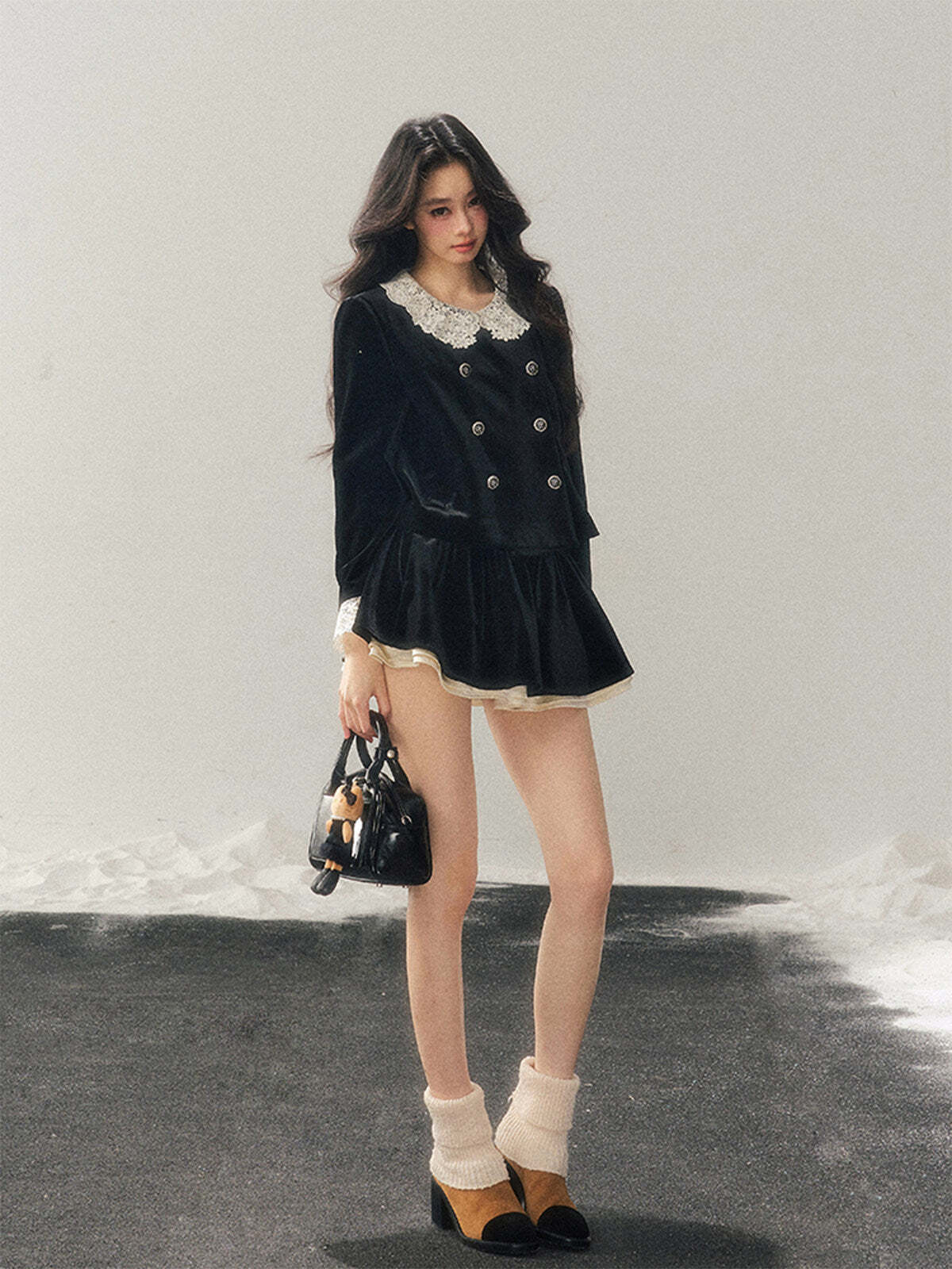 Lace Doll Collar Velvet Tops / Flare Skirt Lace Doll Collar Velvet Tops / Flare Skirt