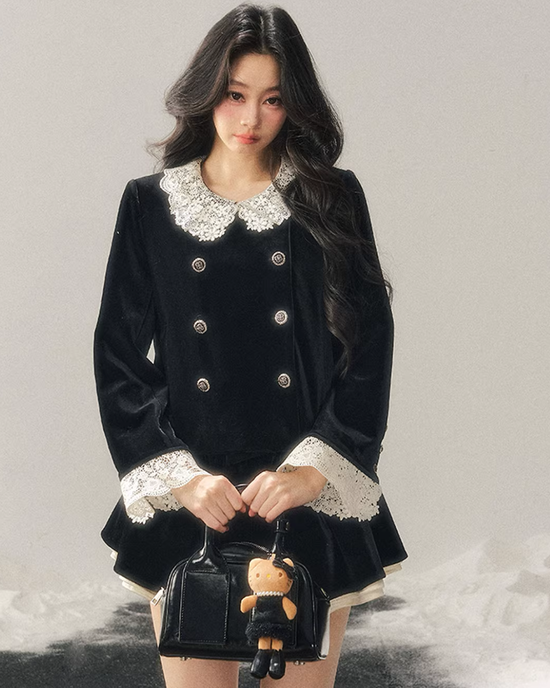 Lace Doll Collar Velvet Tops / Flare Skirt Lace Doll Collar Velvet Tops / Flare Skirt