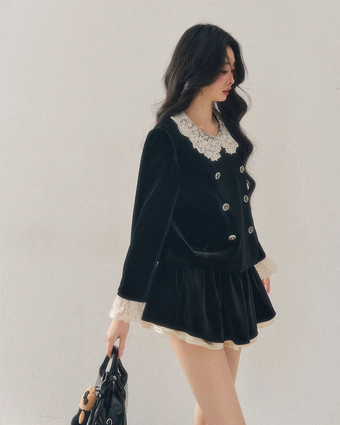 Lace Doll Collar Velvet Tops / Flare Skirt Lace Doll Collar Velvet Tops / Flare Skirt