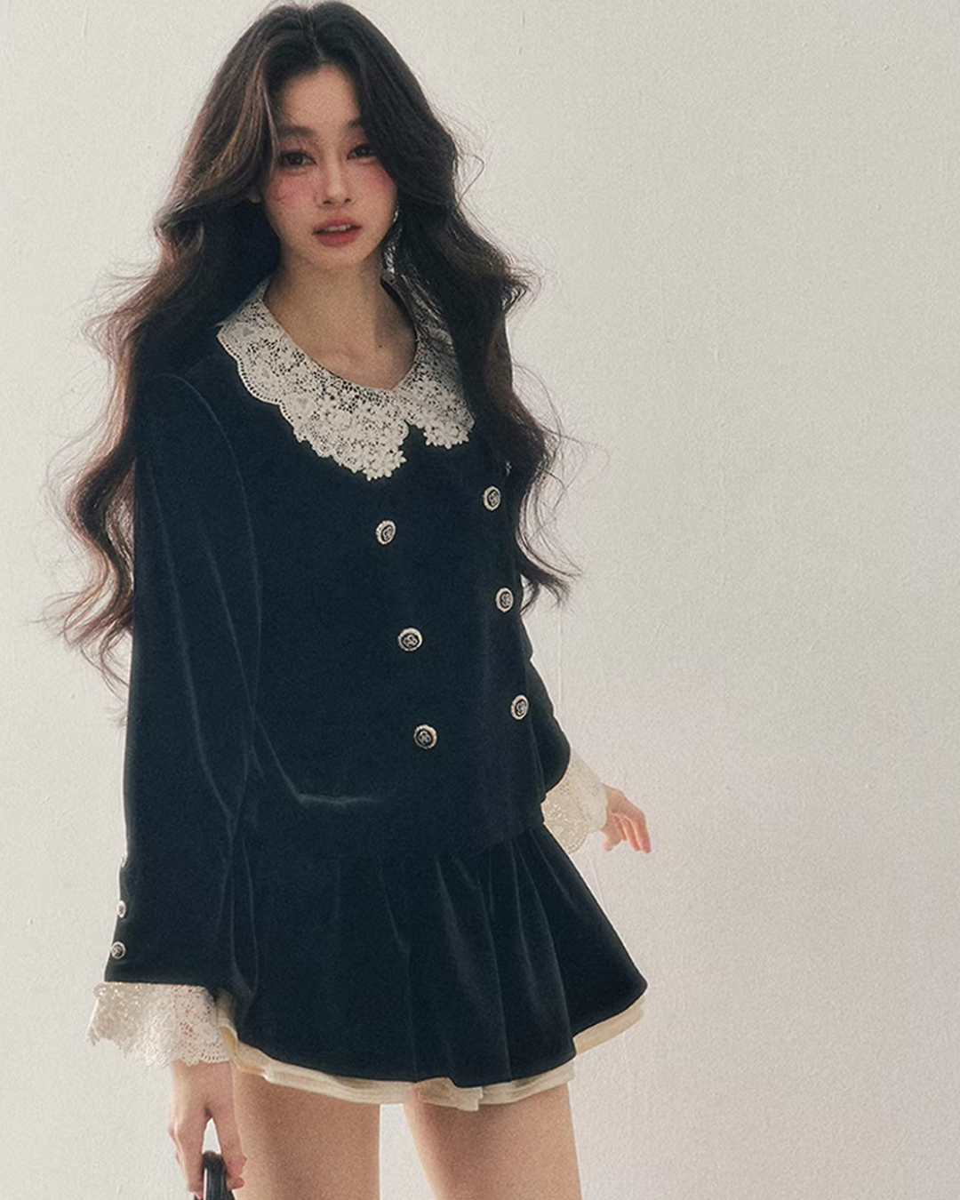 Lace Doll Collar Velvet Tops / Flare Skirt Lace Doll Collar Velvet Tops / Flare Skirt