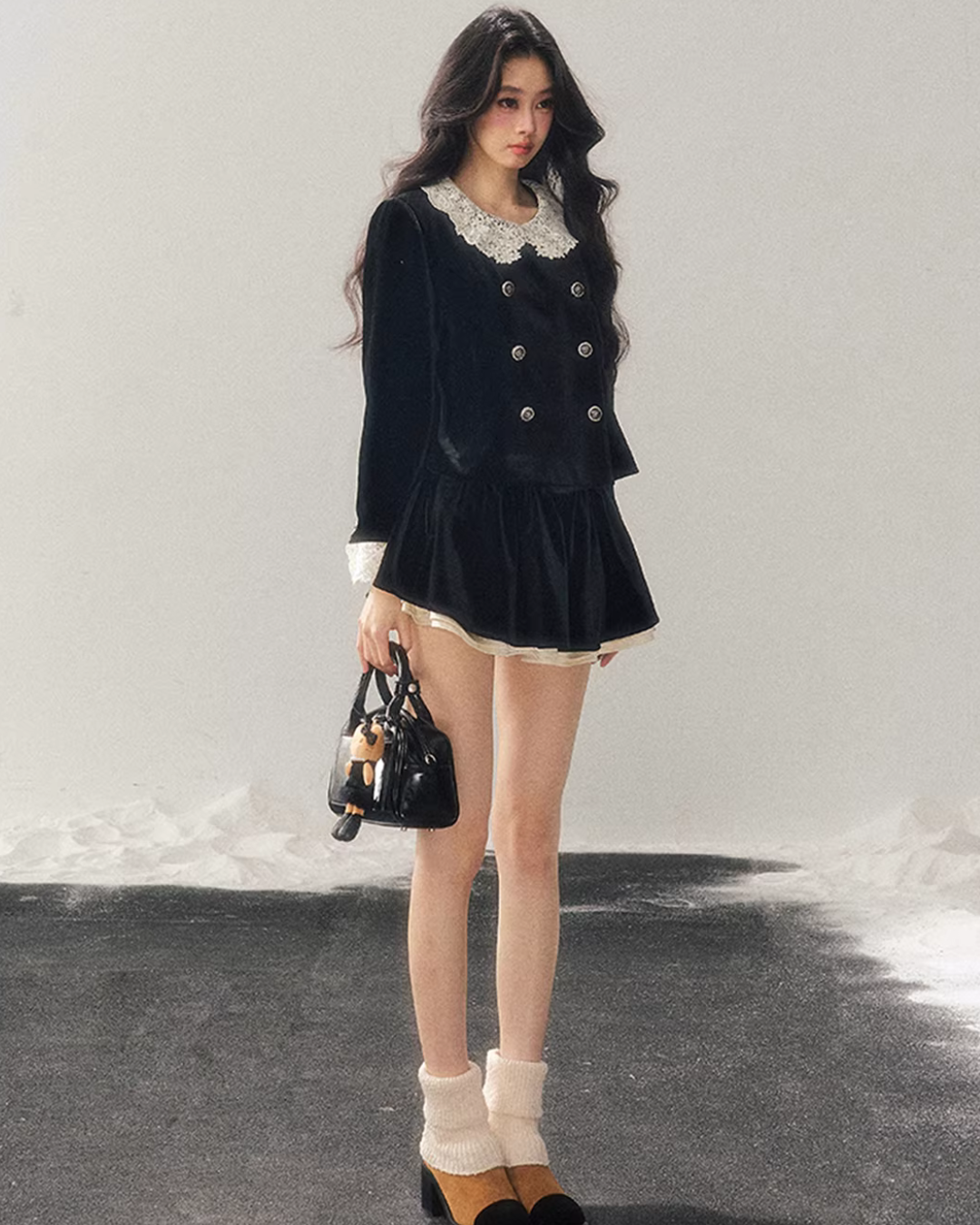 Lace Doll Collar Velvet Tops / Flare Skirt Lace Doll Collar Velvet Tops / Flare Skirt