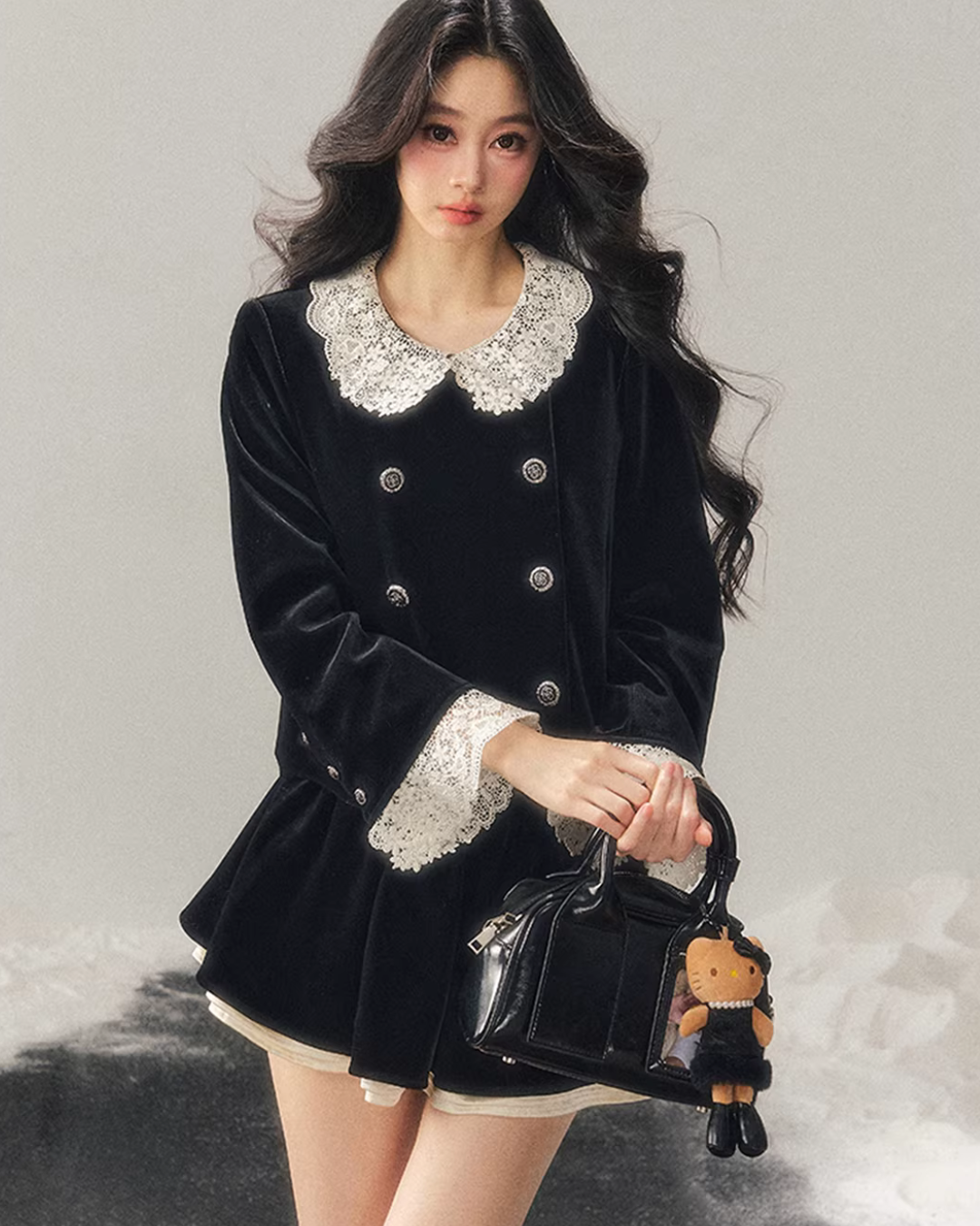 Lace Doll Collar Velvet Tops / Flare Skirt Lace Doll Collar Velvet Tops / Flare Skirt