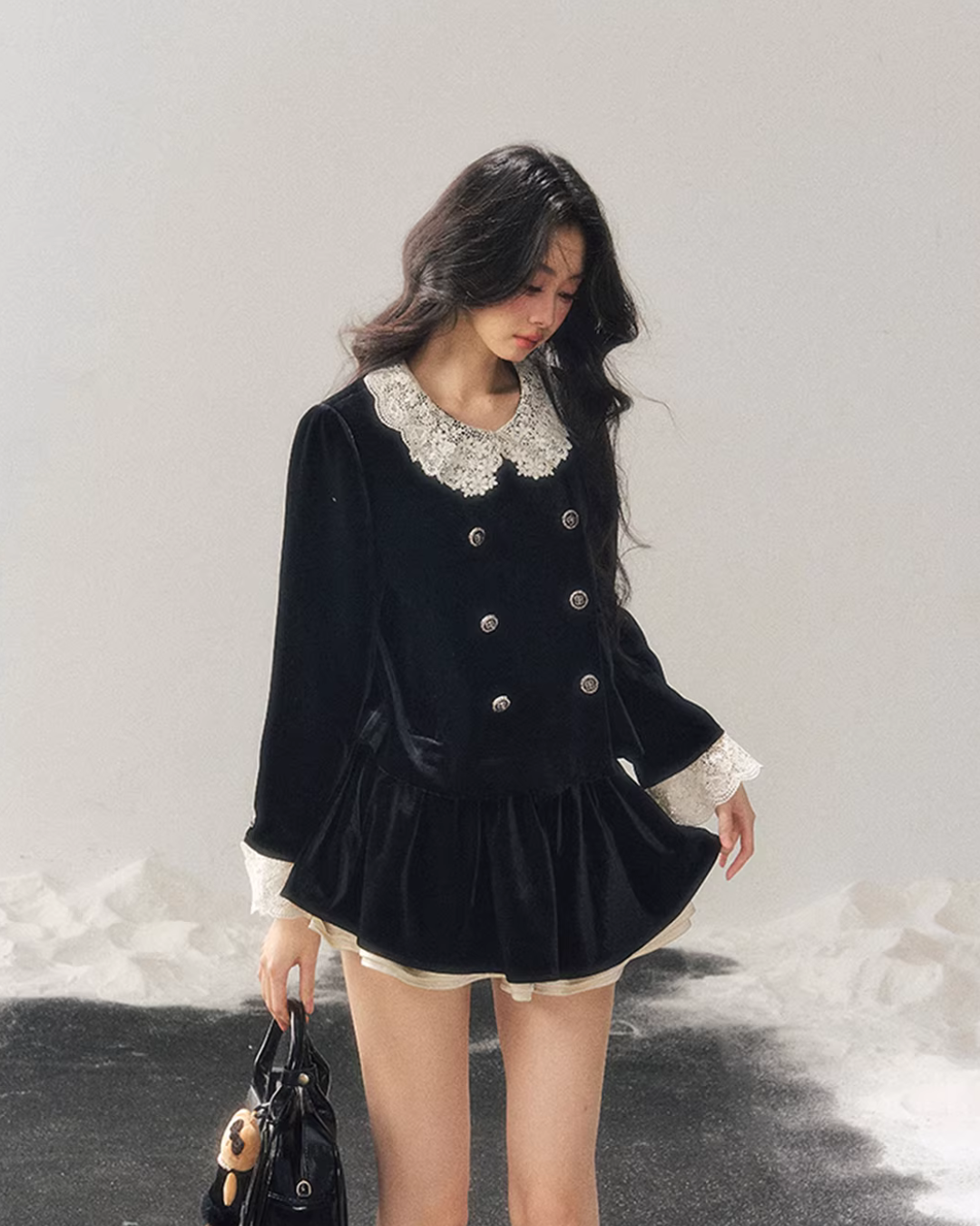 Lace Doll Collar Velvet Tops / Flare Skirt Lace Doll Collar Velvet Tops / Flare Skirt