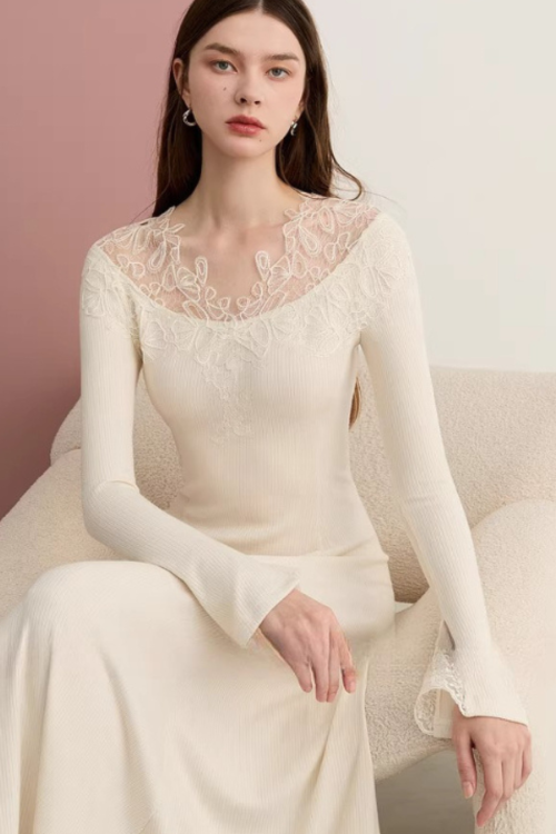 Lace French Long-Sleeve Dress