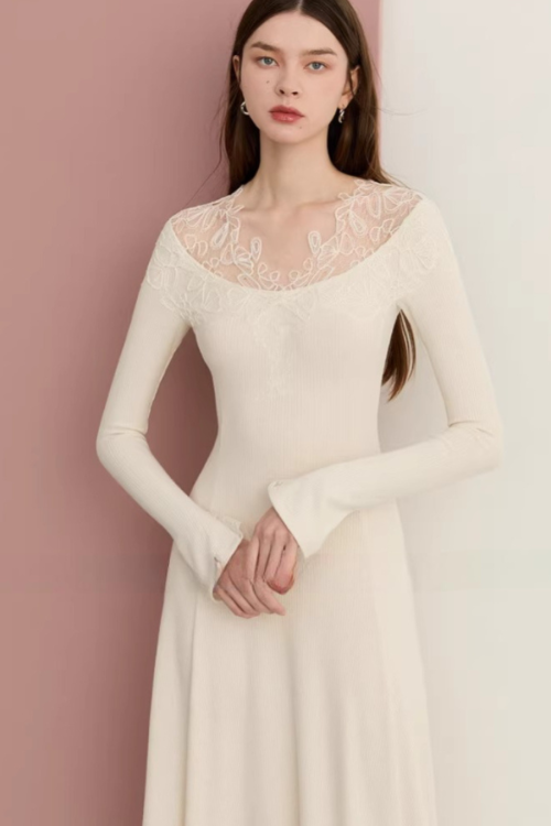 Lace French Long-Sleeve Dress
