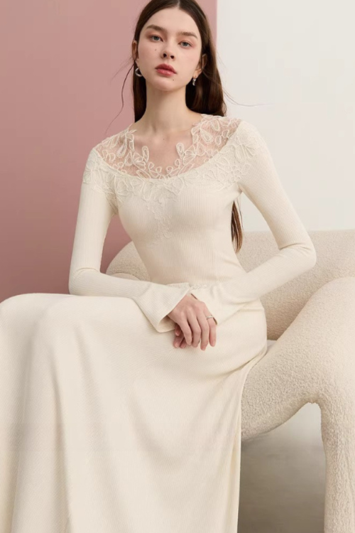 Lace French Long-Sleeve Dress