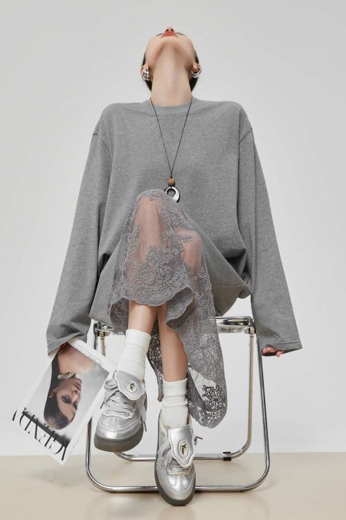 Lace Patchwork Long-Sleeve Dress