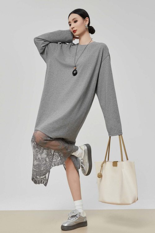 Lace Patchwork Long-Sleeve Dress