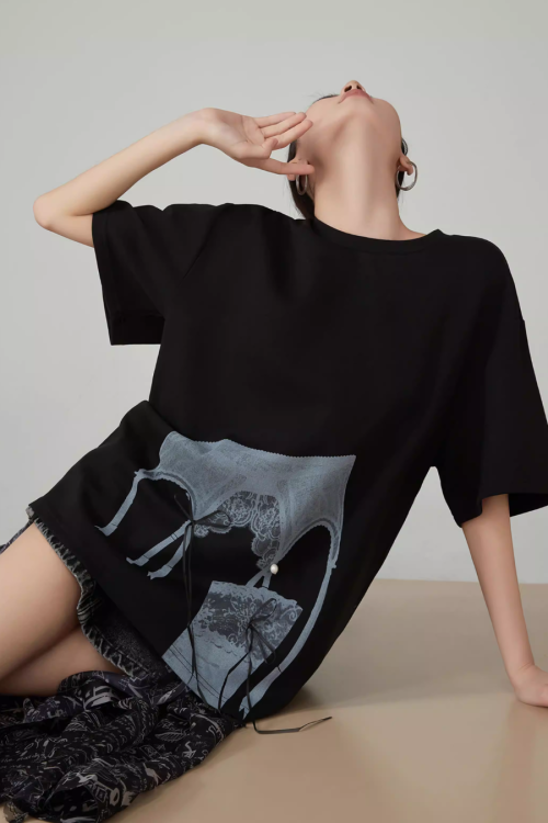 Lace Printed Short-Sleeve T-Shirt