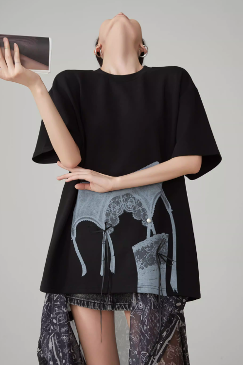 Lace Printed Short-Sleeve T-Shirt