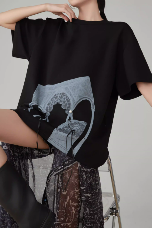 Lace Printed Short-Sleeve T-Shirt