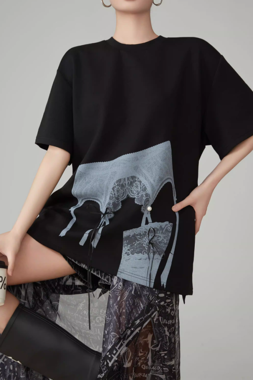 Lace Printed Short-Sleeve T-Shirt