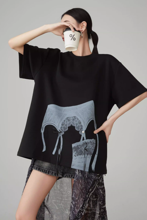 Lace Printed Short-Sleeve T-Shirt