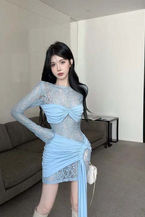 Lace Ruched Mini Dress