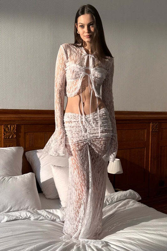 Lace Sheer Sexy Maxi Skirt Set Lace Sheer Sexy Maxi Skirt Set