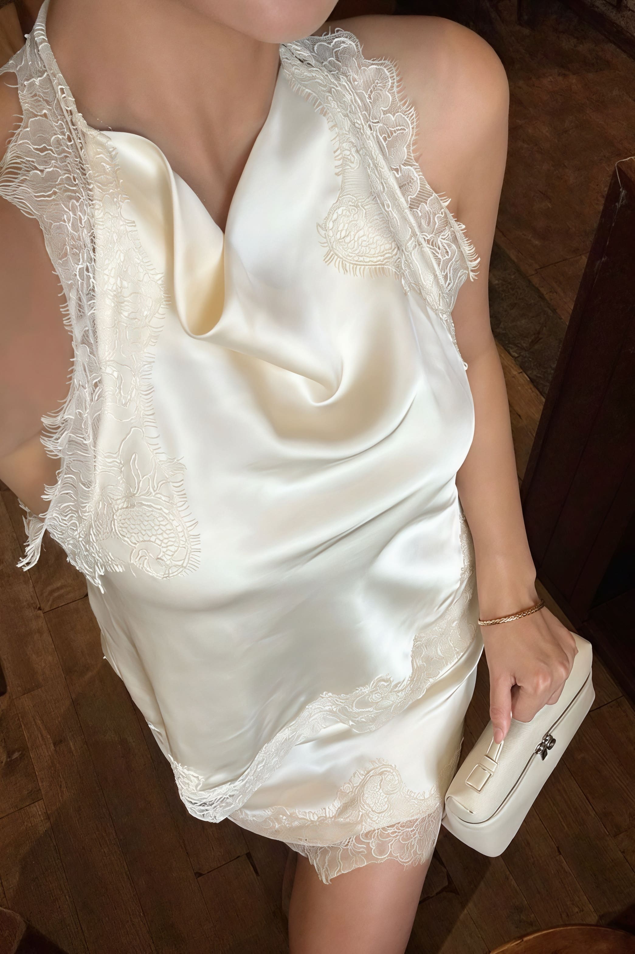 Lace Sleeveless Draped Collar Halter Mini Dress Lace Sleeveless Draped Collar Halter Mini Dress