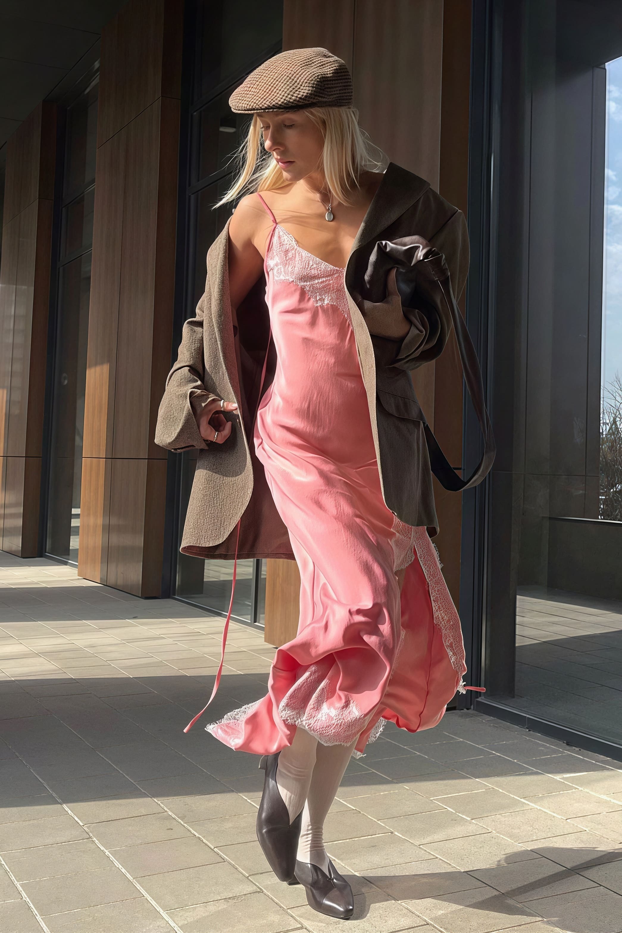 Lace Spaghetti Strap Silk-Like Slit Maxi Dress Lace Spaghetti Strap Silk-Like Slit Maxi Dress