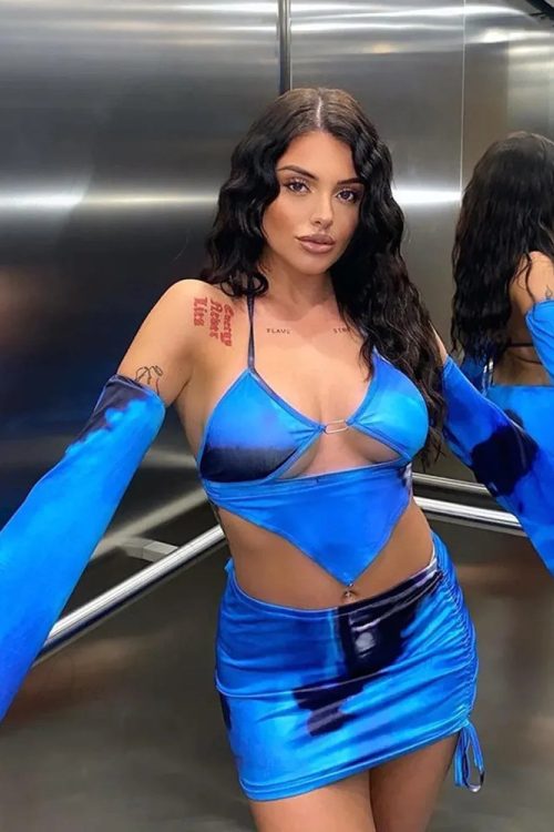 Lace-up Bandage Bodycon Mini Skirt Two Piece Set