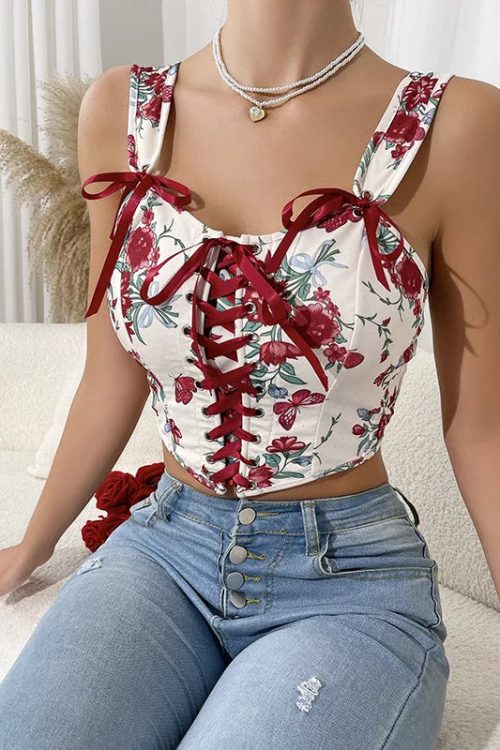 Lace-Up Corset Crop Top